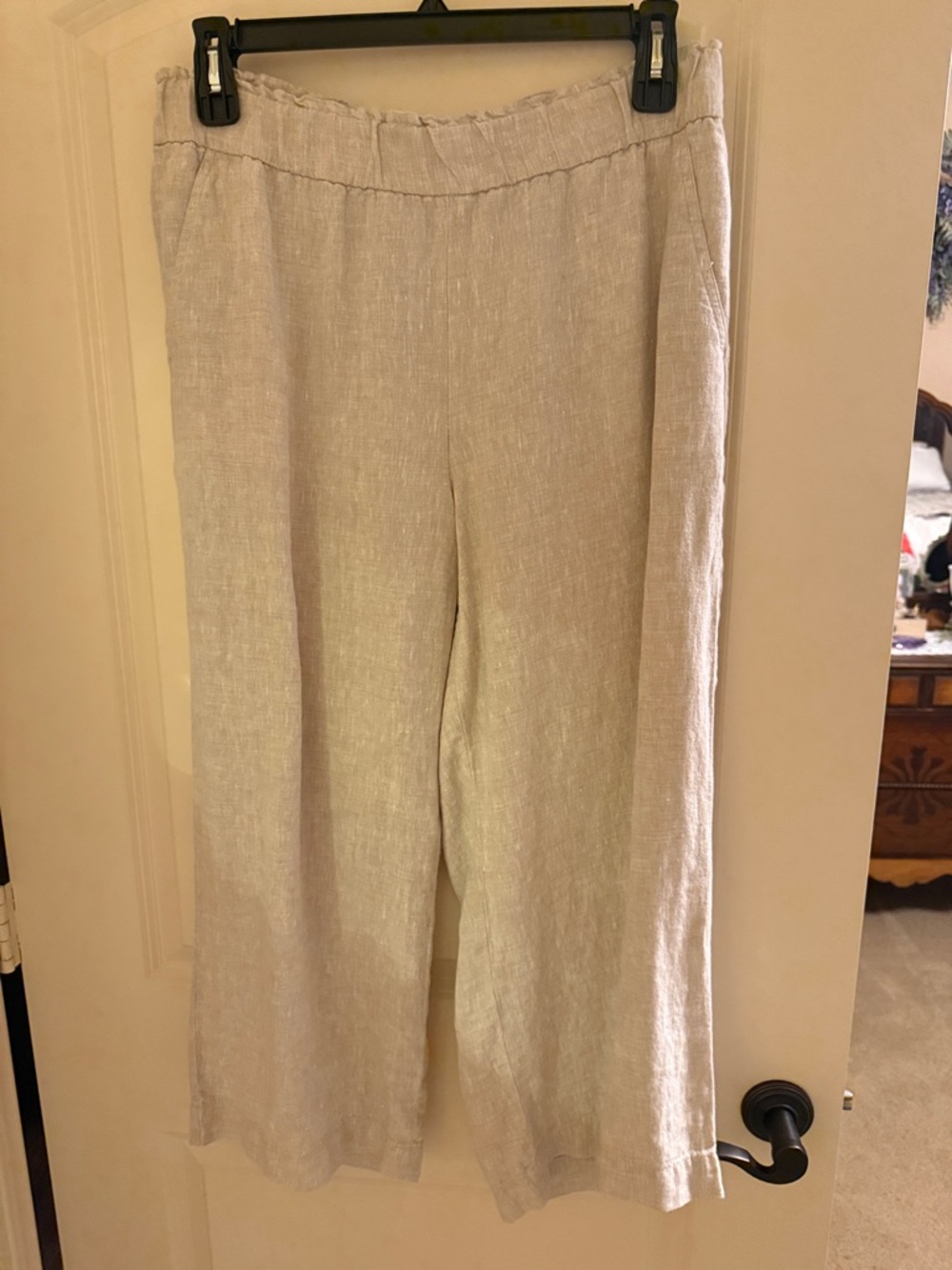 Talbots Neutral Wide-Leg Linen Blend Pants